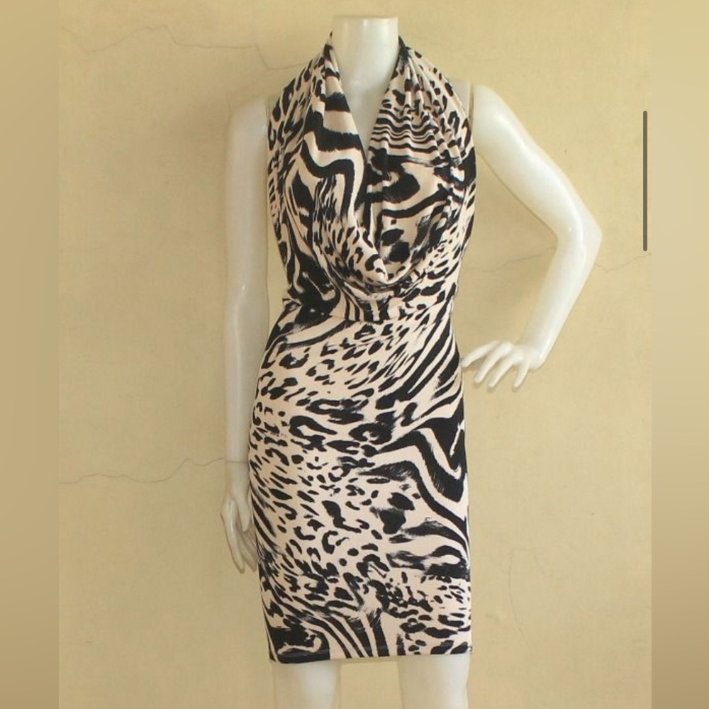 BEBE Leopard Print Multi Way Drape Dress with Open Sexy Back XXS